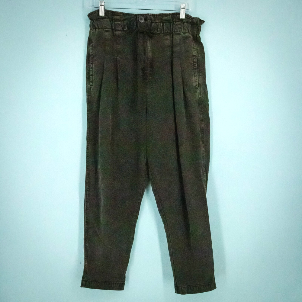 Free People Size Small S Black Margate Pleated Paperbag Tapered Viscose Pants